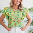  Stripe Floral Ruffle Sleeve Top | S-XL