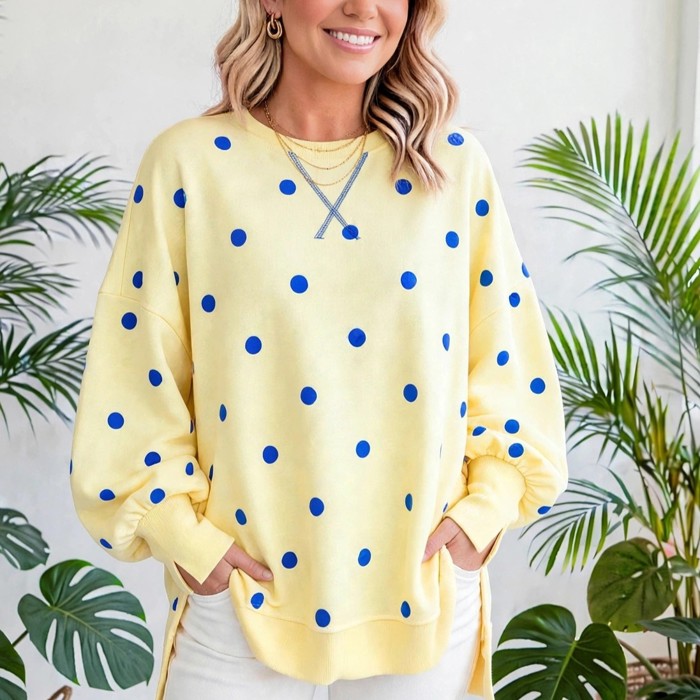Polka Dot Loose-Fit Long Sleeve Top | S-XL