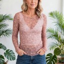 Medium Pink Vintage Floral Print Sheer Long Sleeve Top | S-XL