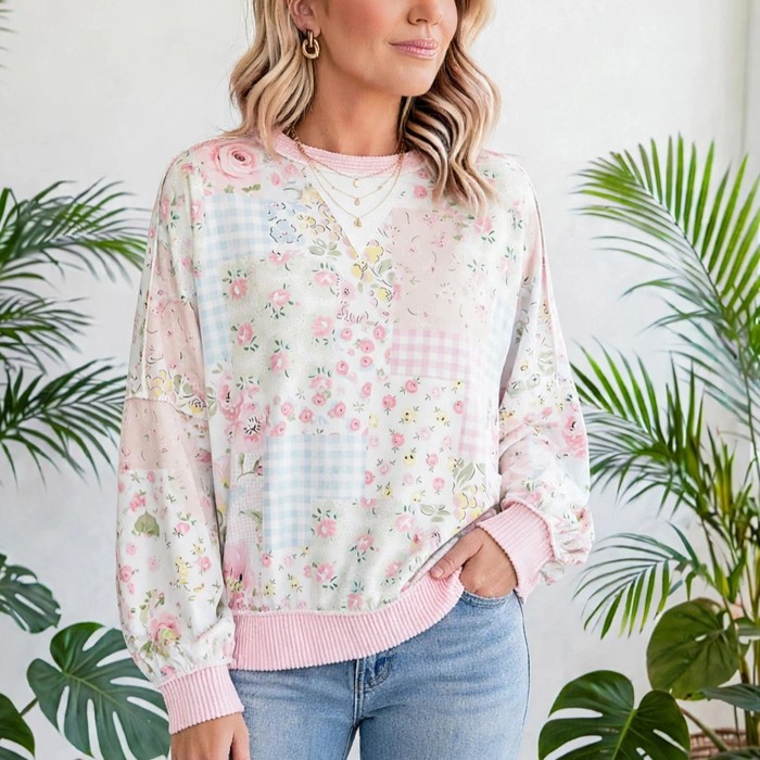 Floral Twist Trim Long Sleeve Top | S-XL