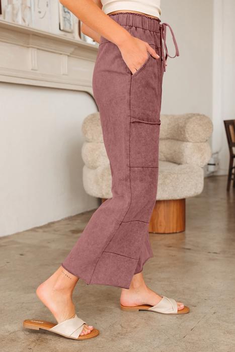 Lace-Up Raw Hem Patched Pocket Pants | S-XL