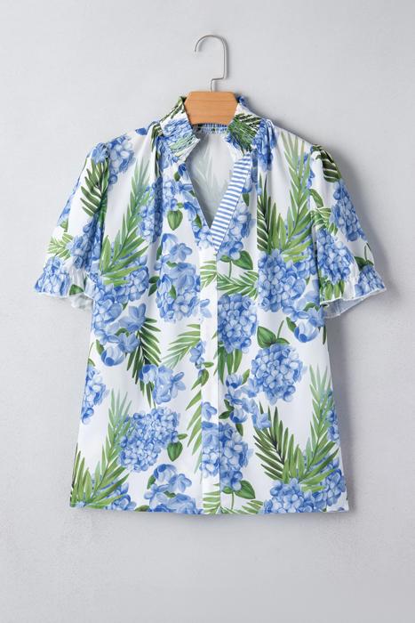 Tropical Striped Patchwork V-Neck Top | S-XL