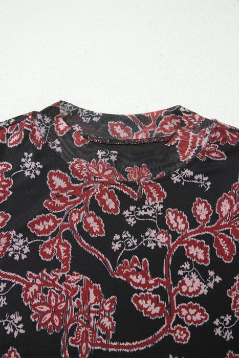 Midnight Bloom Retro Floral Mesh Dress | S-XL