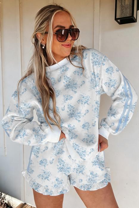 Floral Long Sleeve Top & Ruffle Shorts Set | S-XL