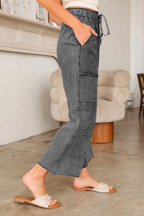 Lace-Up Raw Hem Patched Pocket Pants | S-XL