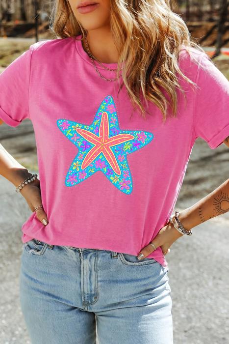Starfish & Floral Print Relaxed Fit Tee | S-XL