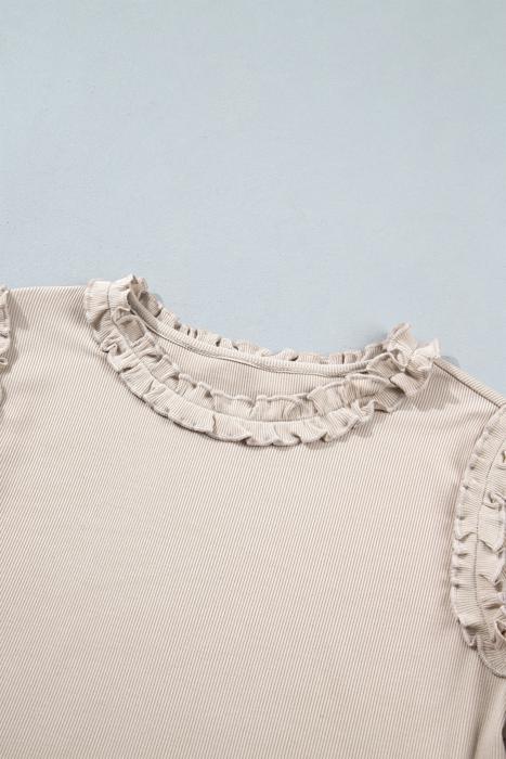 Solid Color Frill Detail Long Sleeve Top | S-XL