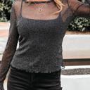  Metallic Shimmer Mesh Long Sleeve Blouse | S-XL