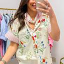  Floral Striped Patchwork Ruffled Collar Shirt | S-XL