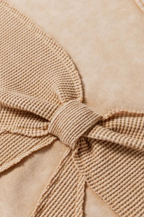Mineral Wash Bow Patchwork Pullover Sweatshirt | S-XL