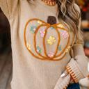  Pumpkin Embroidered Long Sleeve Sweater | S-XL