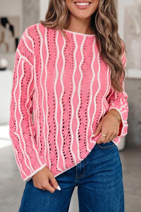 Wavy Knit Hollow-Out Cotton Sweater | S-XL