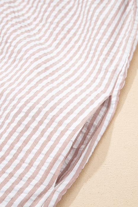 Striped Collar Half Sleeve Shirt Maxi Dress | S-XL