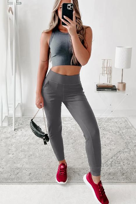 High Waist Pocketed Joggers With Exposed Seam | S-XL