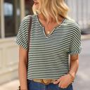  Notched V-Neck Textured Knit Short Sleeve Top | S-XL