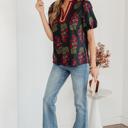  Sweet Bloom Contrast Bubble Sleeve Top  | S-XL