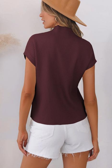 Pocket Ribbed Knit Short Sleeve Sweater | S-XL