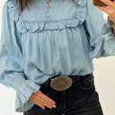  Western Ruffle V-Neck Chambray Blouse | S-XL
