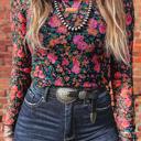  Floral Mesh Mock Neck Long Sleeve Top | S-XL