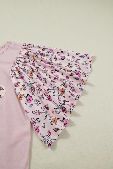 Contrast Floral Patchwork Flowy Half-Sleeve Blouse | S-XL