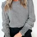  Plaid Shirred Cuff Long Sleeve Blouse | S-XL