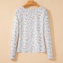  Floral Print Textured Square Neck Long Sleeve Top | S-XL