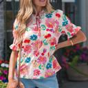  Floral Tie V-Neck Puff Sleeve Top | S-XL