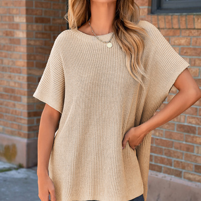 Short Sleeve Side Slit Oversized Sweater