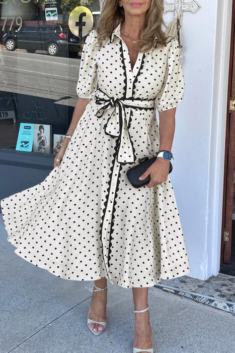 Parisian Polka Belted Midi Dress | S-XL