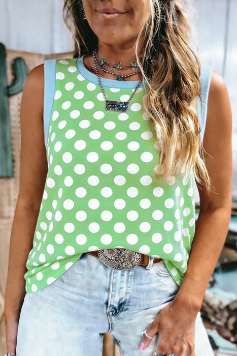 Round Neck Contrast Polka Dot Tank | S-XL