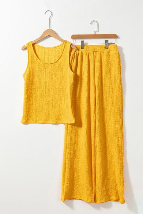 Crinkle Texture Tank Top and Pocketed Pants Set - S-XL