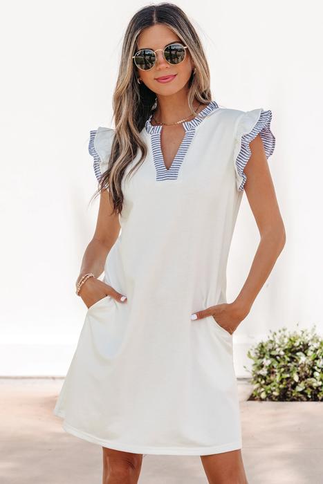 Contrast Stripe Split Neck Sleeveless Summer Dress | S-XL