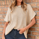  Short Sleeve Side Slit Oversized Sweater