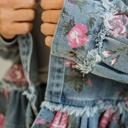  Floral Print Ruffle Hem Denim Jacket | S-XL