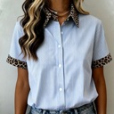  Stripe Contrast Leopard Collared Shirt | S-XL