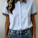  Stripe Contrast Leopard Collared Shirt | S-XL