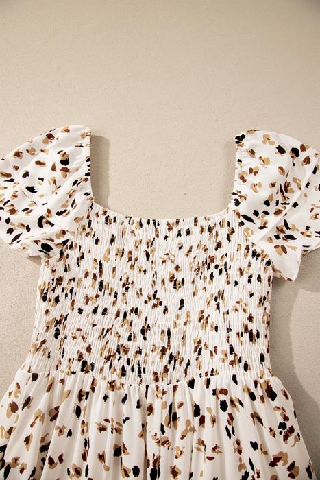 Ditsy Floral Print Smocked Square Neck Mini Dress | S-XL