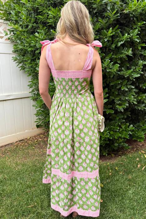 Floral Stripe Knot Strap Maxi Dress | S-XL