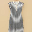  Button Front Contrast Trim Notch Neck Dress | S-XL