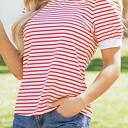  Stripe Trim Round Neck Short Puff Sleeve Top | S-XL