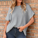  Short Sleeve Side Slit Oversized Sweater
