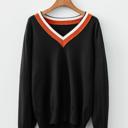  Contrast Striped Trim V Neck Varsity Light Sweater | S-XL