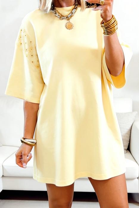 Embroidered Eyelet Sleeve T Shirt Dress | S-XL