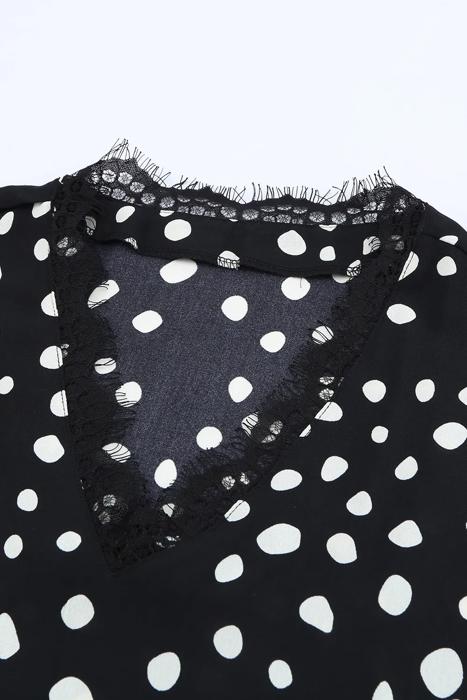 Lace V-Neck Polka Dot Top | S-XL