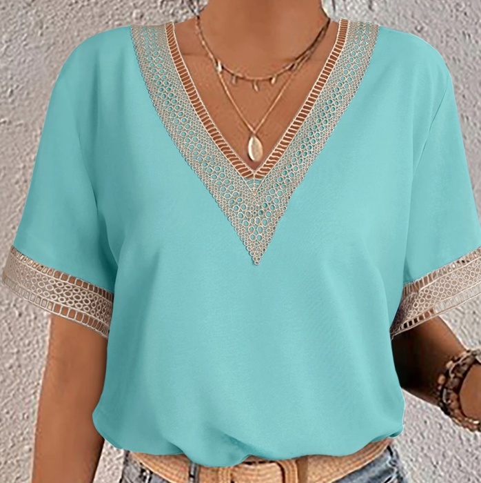 Delicate Lace Trim V-Neck Blouse | S-XL