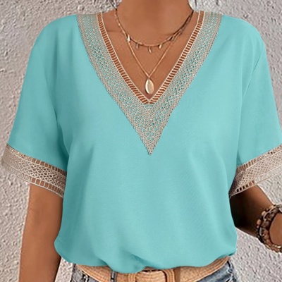 Delicate Lace Trim V-Neck Blouse | S-XL