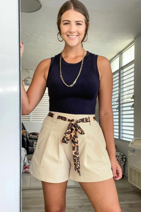 Chic Leopard Contrast Belted Shorts | S-XL
