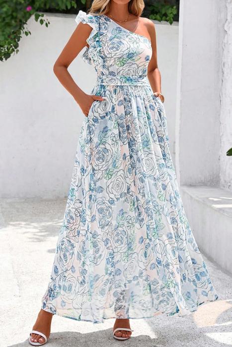 Tropical Bloom One-Shoulder Maxi Dress | S-XL