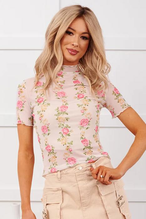 Sheer Bloom Mock Neck Top | S-XL