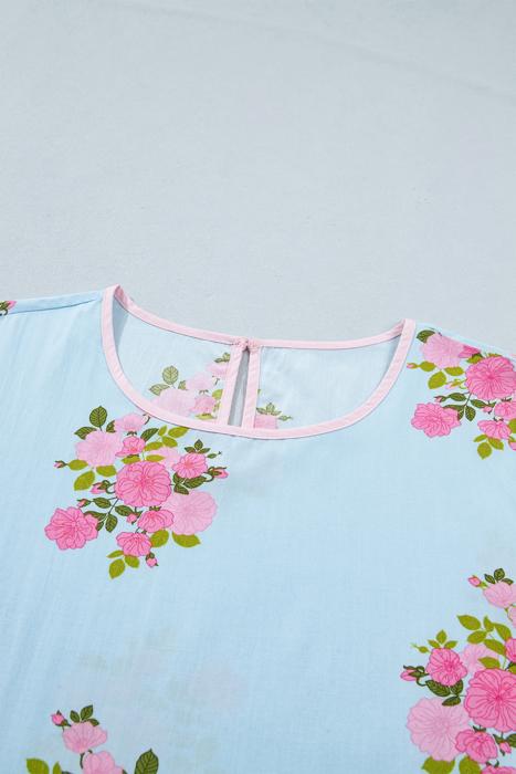 Floral Print 3/4 Sleeve Button-Cuff Blouse | S-XL